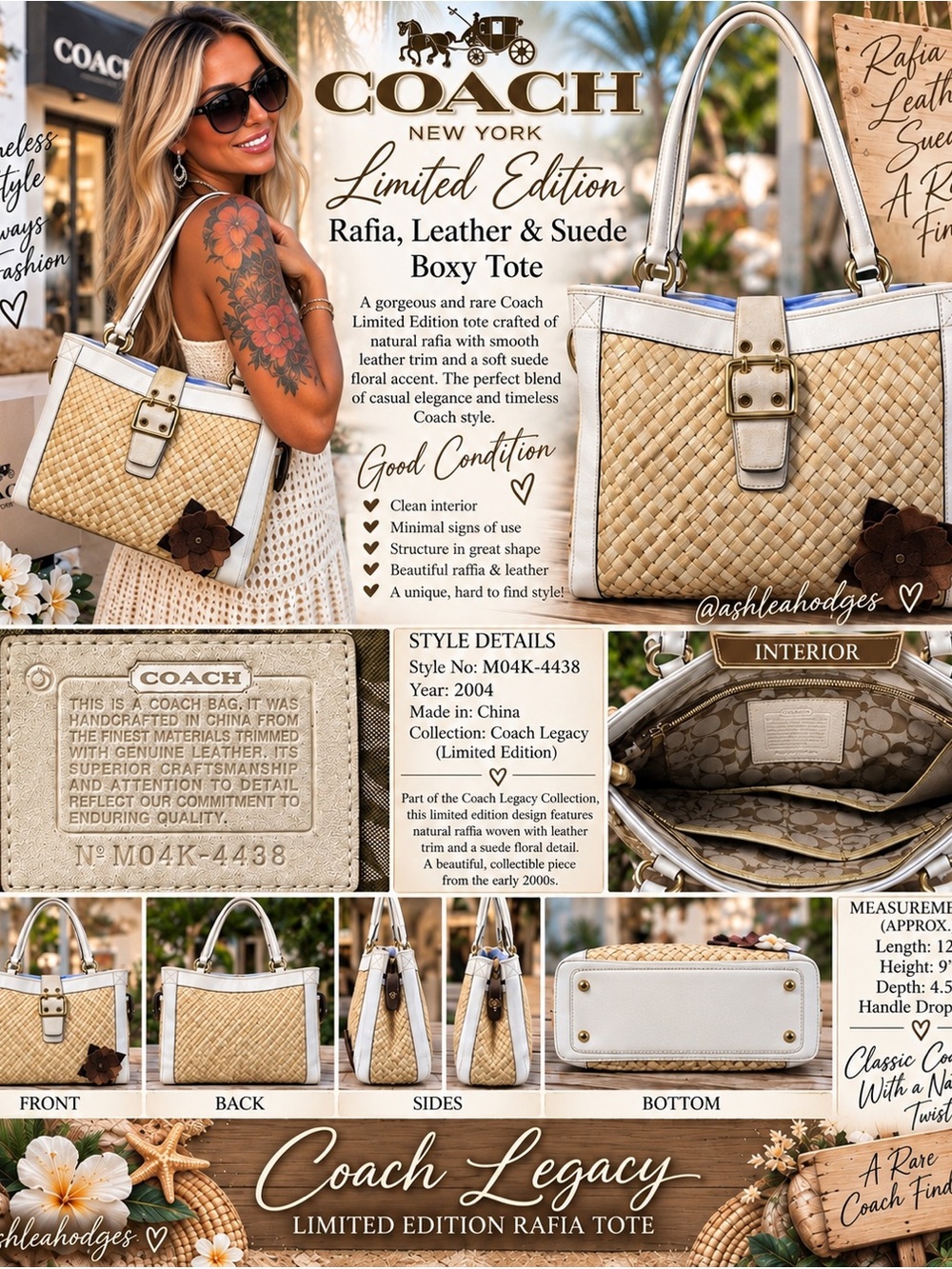 Coach Limited Edition Legacy rafia, leather, and suede boxy tote 2004 Vintage